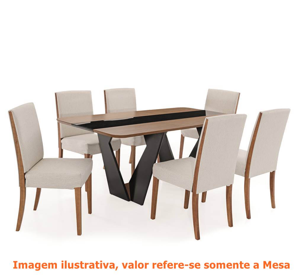 Mesa-de-Jantar-Dinant-Retangular-Tampo-MDF-Amendoa-e-Vidro-e-Base-Preta-180X90---67631