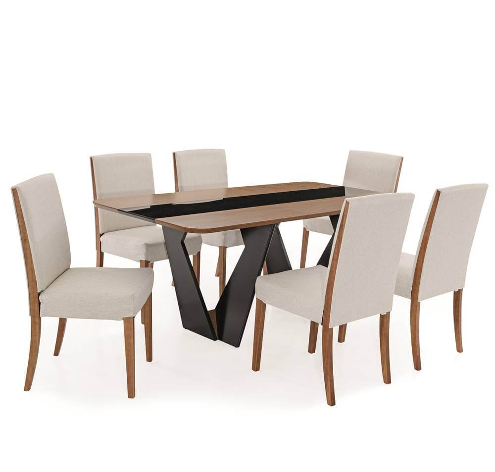 Conjunto-Mesa-de-Jantar-Dinant-Vidro-e-Base-Preta---Cadeiras-Halle-Encosto-Estofado---67642