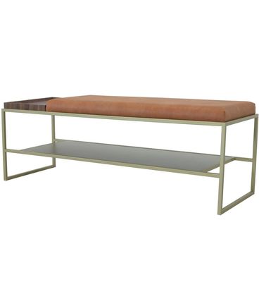 Banco Sapateira Eros Assento Terracota Nogueira e Base Dourada - 67220