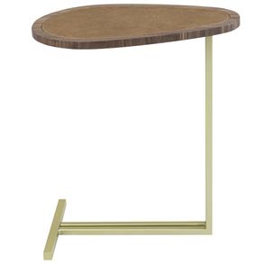 Mesa De Apoio Morelia Tampo Nogueira Recouro Caramelo Base Dourada - 67742