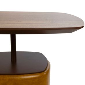 Conjunto Mesa Lateral Blend Nogueira Haste Aco Corten e Base Estofada PU Caramelo - 67777