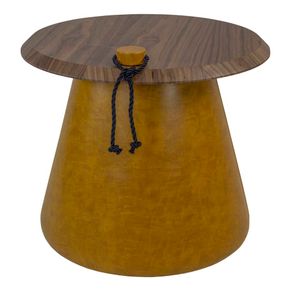 Mesa Lateral Sidney Baixa Tampo Nogueira Base PU Caramelo e Cordao Preto - 67783