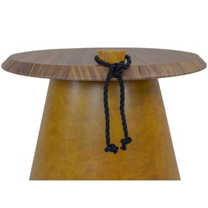Mesa Lateral Sidney Baixa Tampo Nogueira Base PU Caramelo e Cordao Preto - 67783