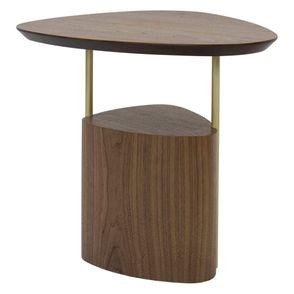 Mesa Lateral Elsinki Baixa Tampo e Base Nogueira Haste Dourada 50cm - 67805