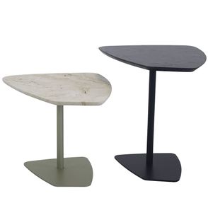 Conjunto de Mesa Lateral Klaus Kourus Preto e Travertino Dourado - 67807