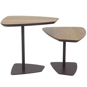 Conjunto de Mesa Lateral Klaus Tampo Louro Feijo e Base Aco Corten - 67808