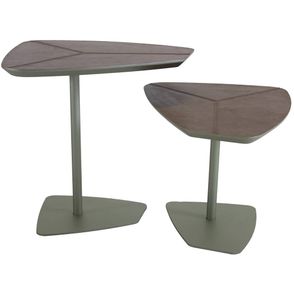 Conjunto de Mesa Lateral Klaus Tampo Recouro Caramelo e Base Dourada - 67809