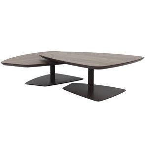 Conjunto de Mesa de Centro Klaus Baixa Tampo Nogueira Base Aco Corten - 67828