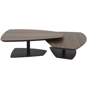 Conjunto de Mesa de Centro Klaus Baixa Tampo Nogueira Base Aco Corten - 67828