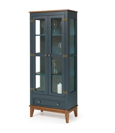 Cristaleira Bia 2 Portas e 1 Gaveta Cor Azul Petróleo 73cm - 67888