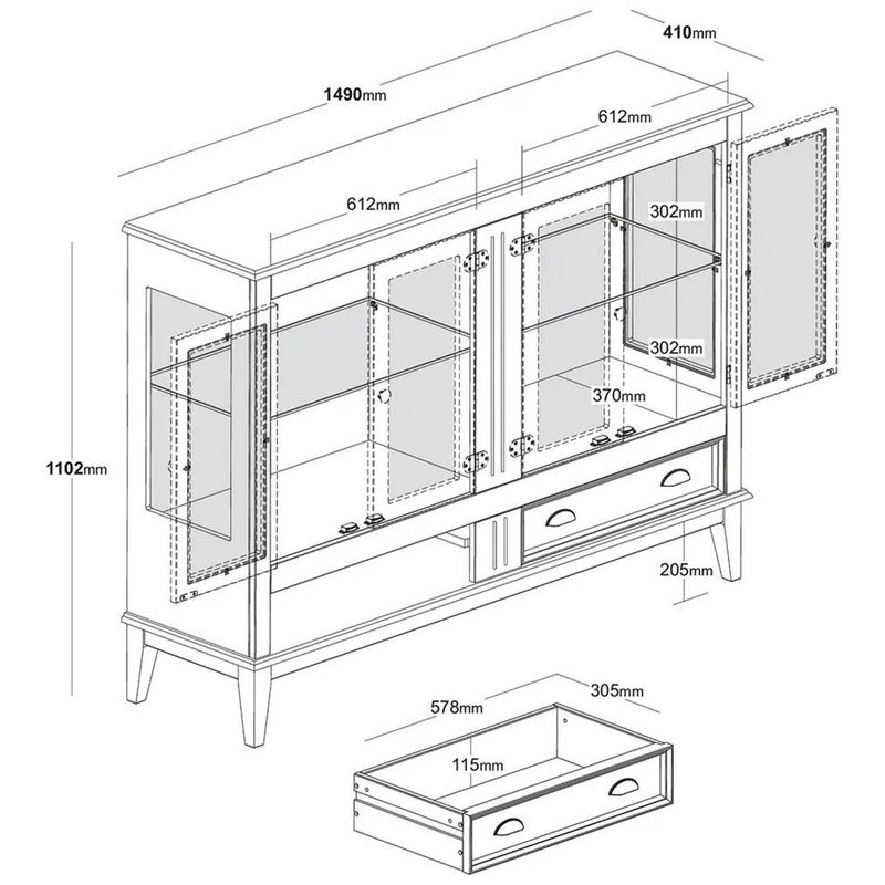 CristaleiraAgatha4Portase2GavetasCorAzulPetroleo150cm