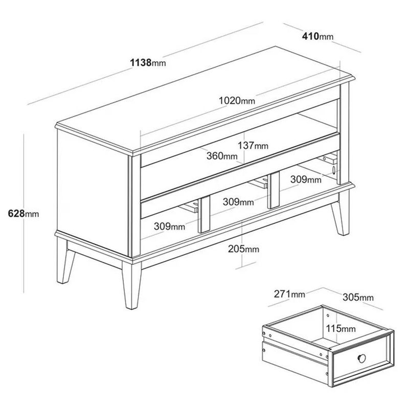 RackDetroit3GavetascorAmendoa114cm
