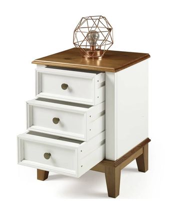 Mesa de Cabeceira Filipa 3 Gavetas cor Branco 42cm - 64398