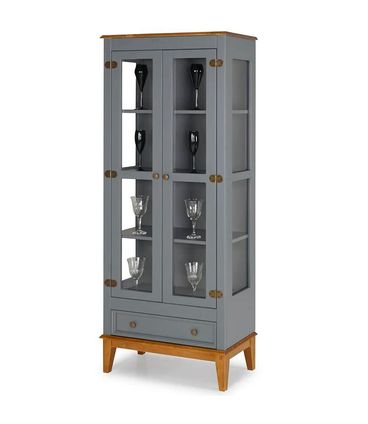 Cristaleira Bia 2 Portas e 1 Gaveta Cor Cinza 73cm - 64441