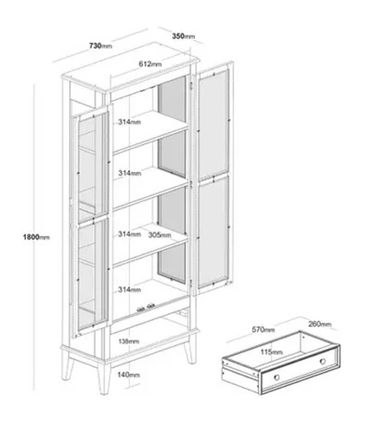 Cristaleira Bia 2 Portas e 1 Gaveta Cor Verde 73cm - 66585