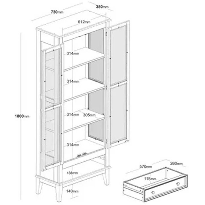 CristaleiraBia2Portase1GavetaCorVerde73cm
