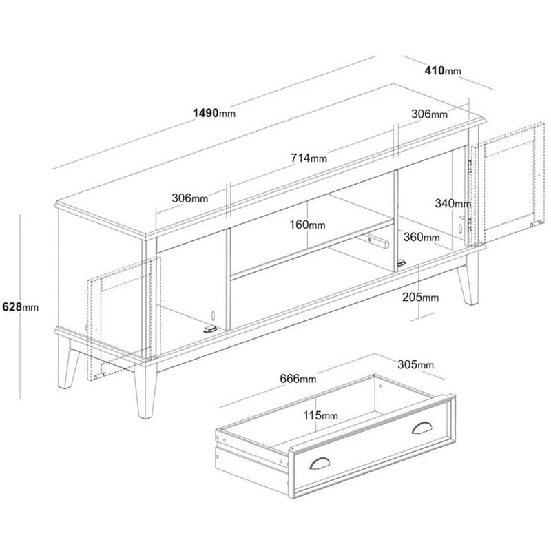RackNani2Portase1GavetacorPreto150cm