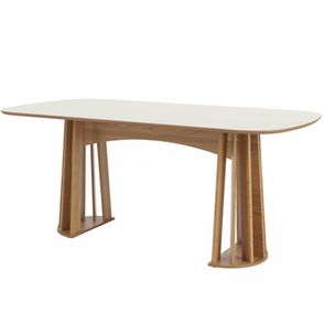 Mesa de Jantar Santorini Tampo Off White Brilho Pes Ripados Freijo 180cm - 67981