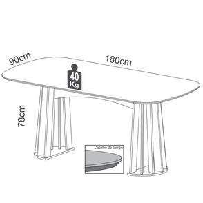 Mesa de Jantar Santorini Tampo Off White Brilho Pes Ripados Freijo 180cm - 67981