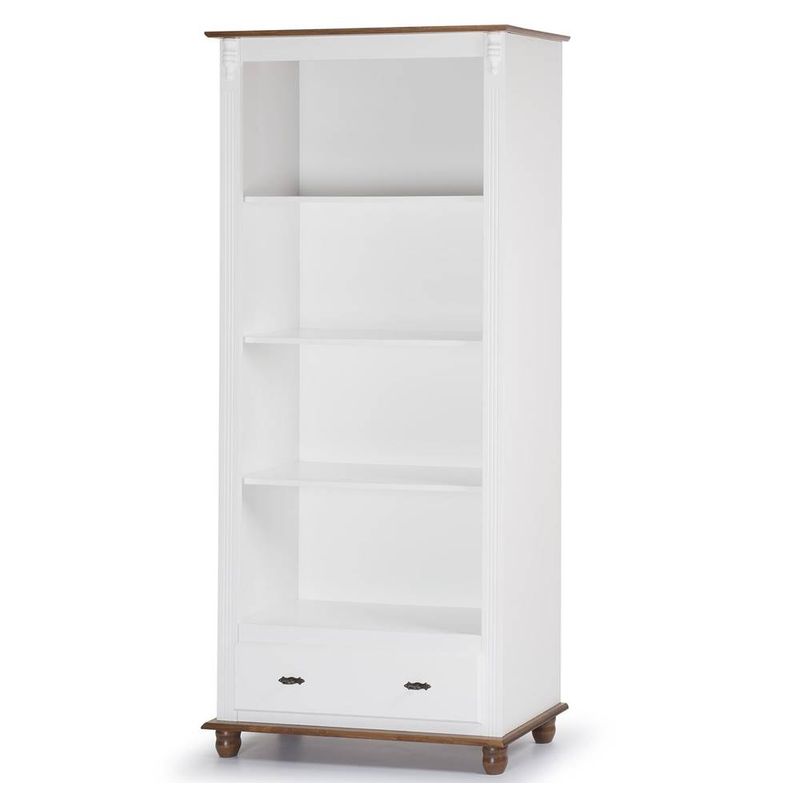 EstanteAlanya3Prateleiras1GavetaBrancoeImbuia90cm