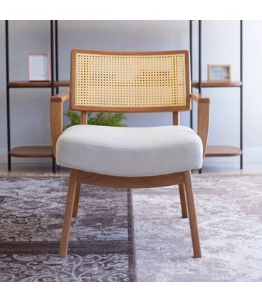 Poltrona Jully Tela Natural Assento cor Machê com Base Amendoa - 68189