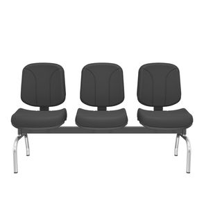 Longarina Riade Diretor 3 Lugares Assento e Encosto Cor Preto Base Metal Cromado e Preto - 68237