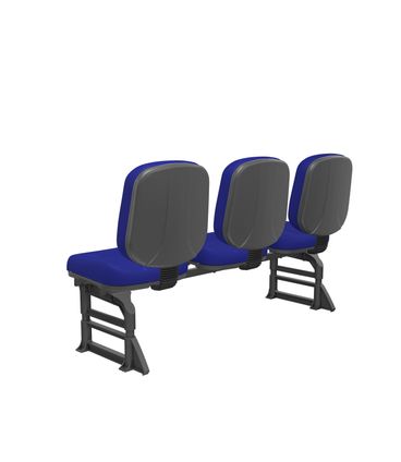 Longarina Riade Diretor 3 Lugares Assento e Encosto Cor Azul Base Plástico Preto - 68258