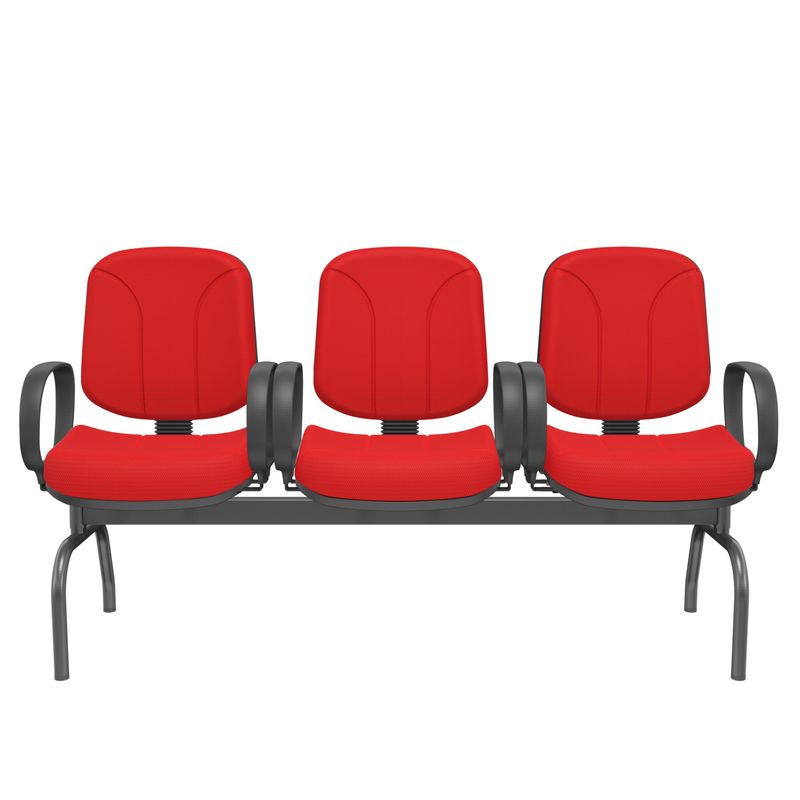 LongarinaRiadeDiretor3LugarescomBracosCorsaAssentoeEncostoCorVermelhoBaseMetalPreto