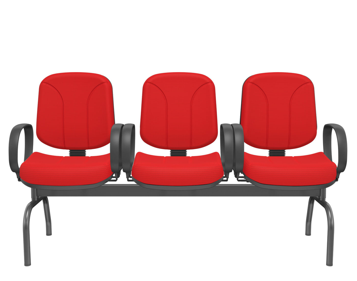Longarina-Riade-Diretor-3-Lugares-com-Bracos-Corsa-Assento-e-Encosto-Cor-Vermelho-Base-Metal-Preto---68265
