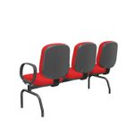 LongarinaRiadeDiretor3LugarescomBracosCorsaAssentoeEncostoCorVermelhoBaseMetalPreto