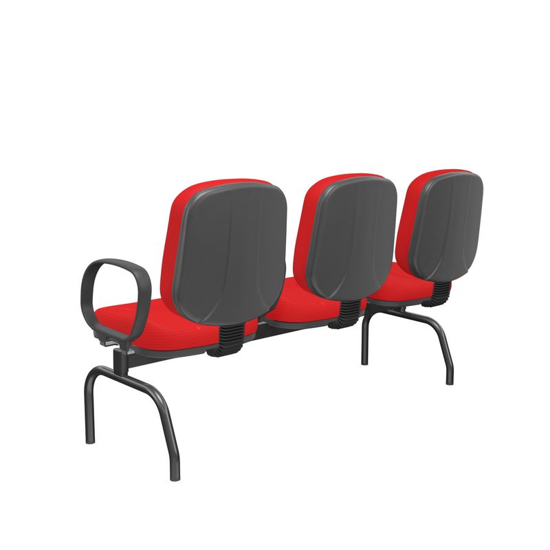 LongarinaRiadeDiretor3LugarescomBracosCorsaAssentoeEncostoCorVermelhoBaseMetalPreto