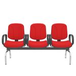 LongarinaRiadeDiretor3LugarescomBracosCorsaAssentoeEncostoCorVermelhoBaseMetalCromadoePreto