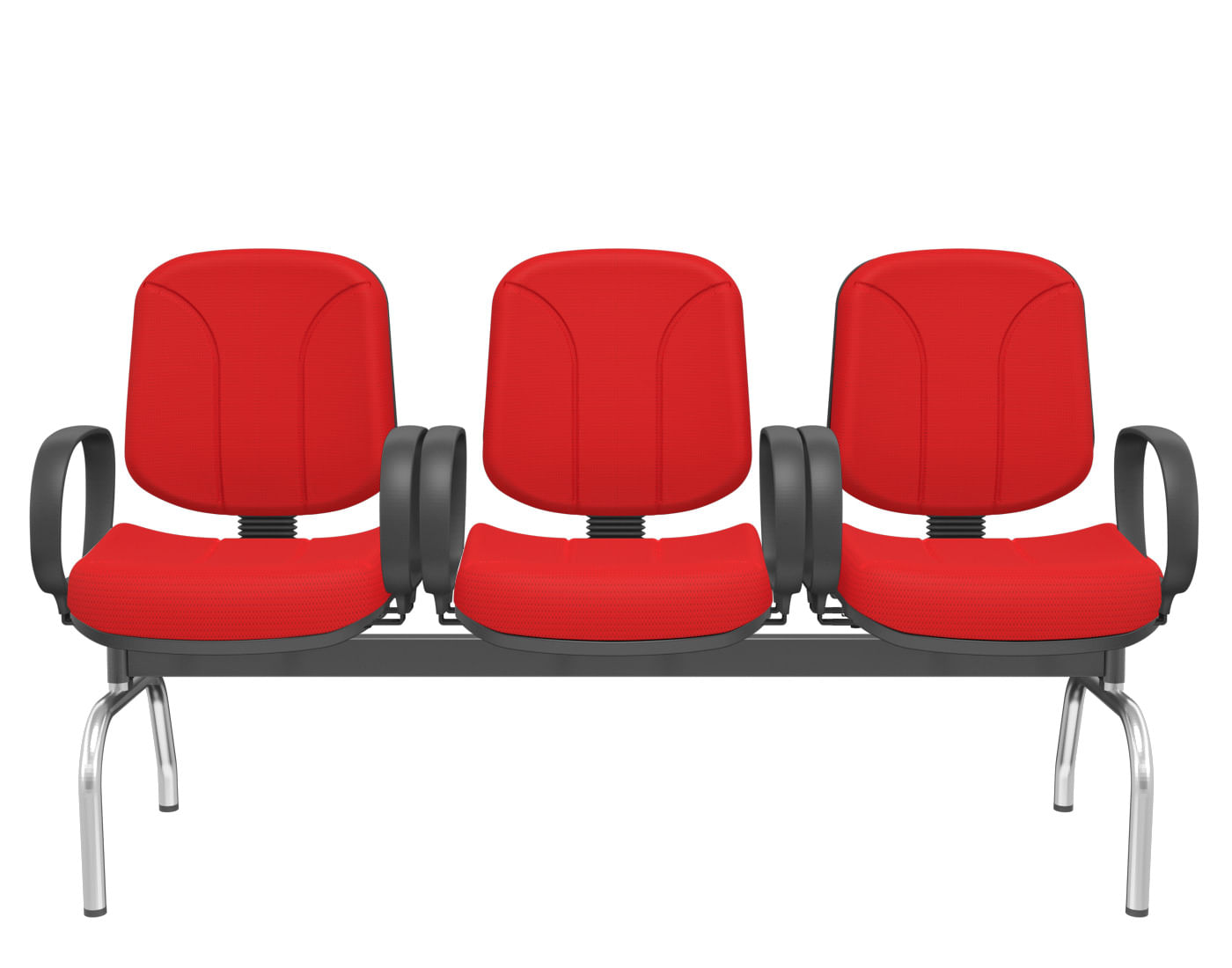 Longarina-Riade-Diretor-3-Lugares-com-Bracos-Corsa-Assento-e-Encosto-Cor-Vermelho-Base-Metal-Cromado-e-Preto---68270