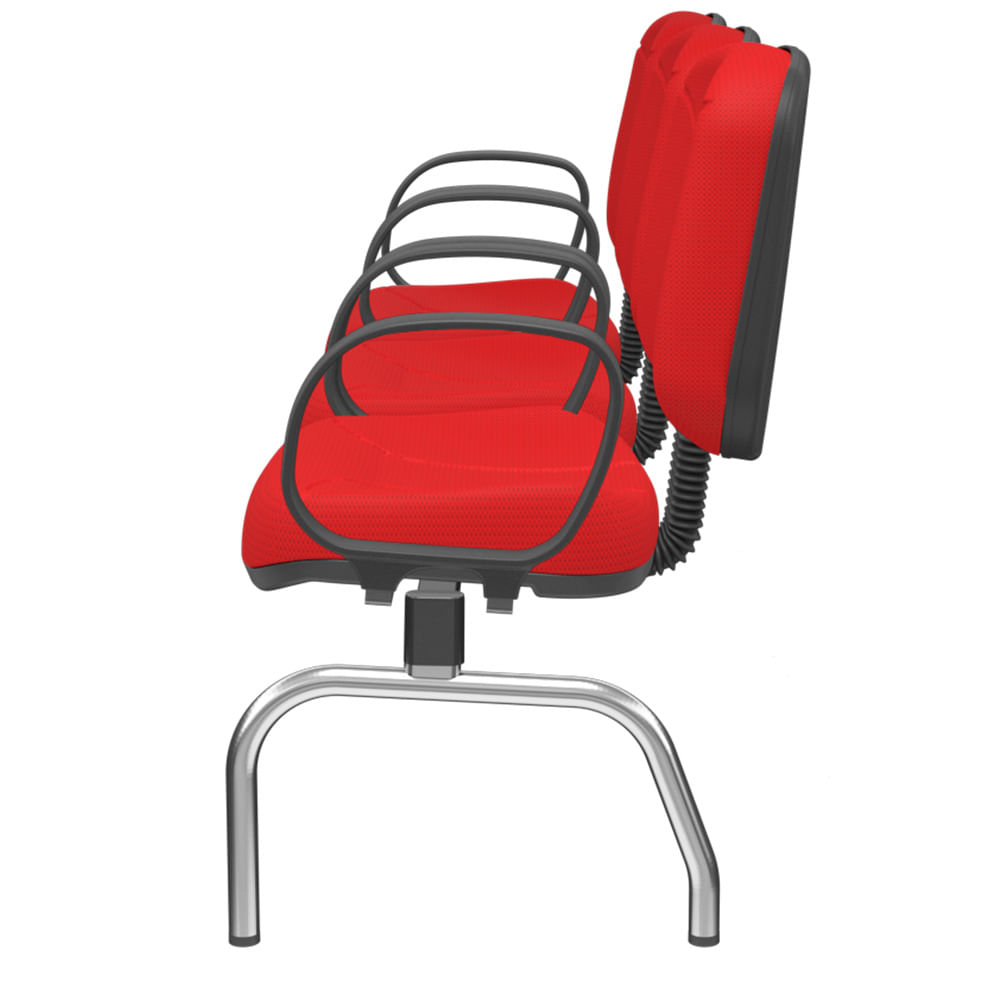 Longarina-Riade-Diretor-3-Lugares-com-Bracos-Corsa-Assento-e-Encosto-Cor-Vermelho-Base-Metal-Cromado-e-Preto---68270