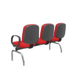 LongarinaRiadeDiretor3LugarescomBracosCorsaAssentoeEncostoCorVermelhoBaseMetalCromadoePreto