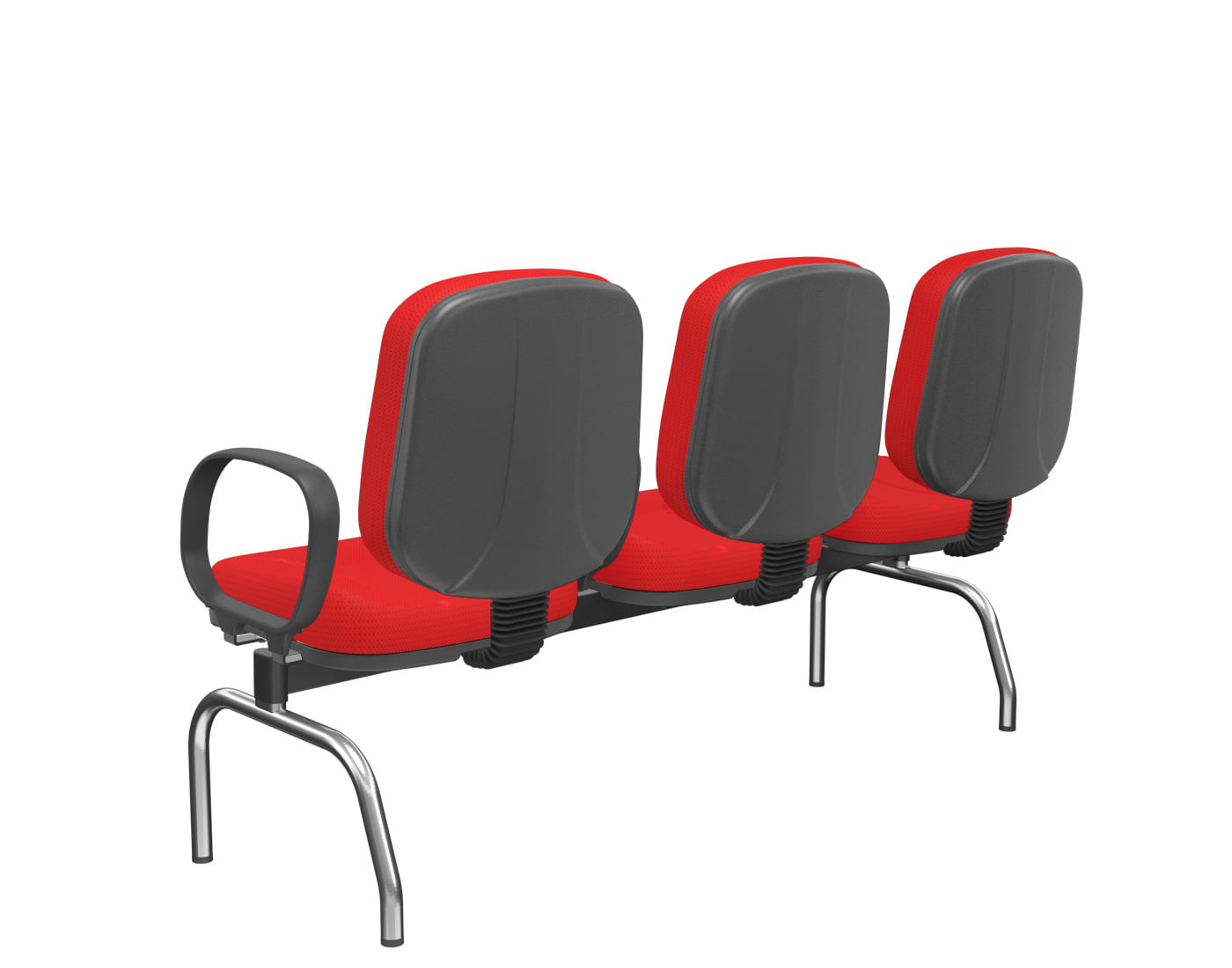 Longarina-Riade-Diretor-3-Lugares-com-Bracos-Corsa-Assento-e-Encosto-Cor-Vermelho-Base-Metal-Cromado-e-Preto---68270