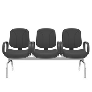 Longarina Riade Diretor 3 Lugares com Braços Corsa Assento e Encosto Cor Preto Base Metal Cromado - 68273