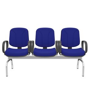 Longarina Riade Diretor 3 Lugares com Braços Corsa Assento e Encosto Cor Azul Base Metal Cromado - 68275