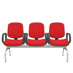 Longarina Riade Diretor 3 Lugares Assento e Encosto Cor Vermelho Base Metal Cromado com Apoio de Braço Corsa - 68280