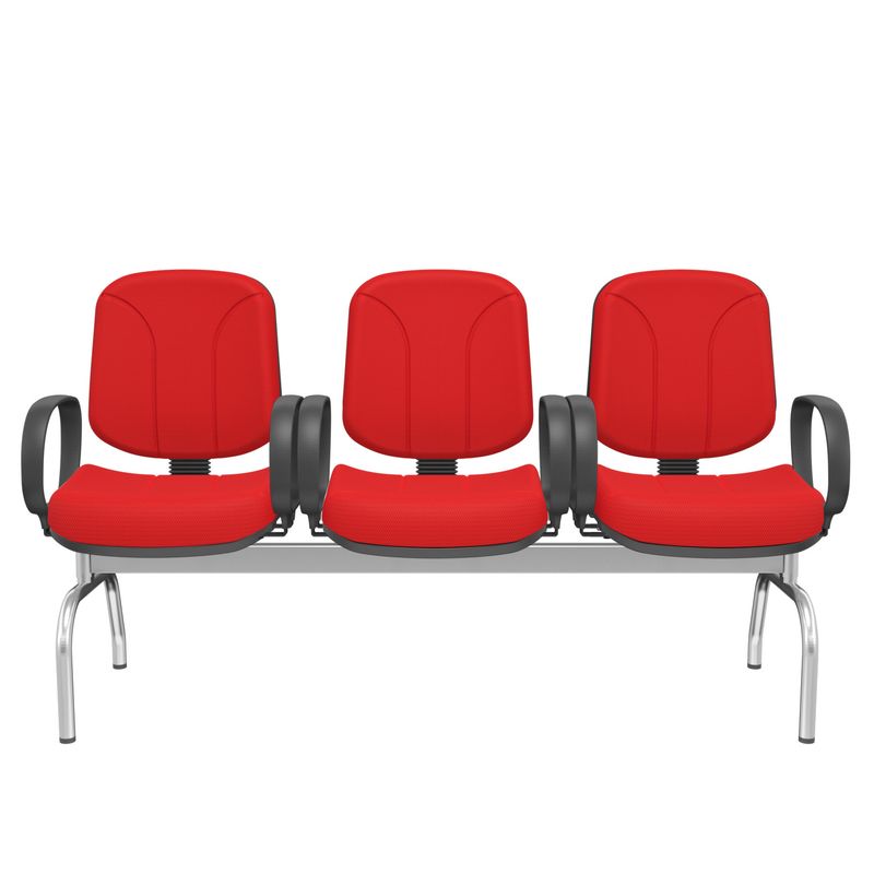 LongarinaRiadeDiretor3LugaresAssentoeEncostoCorVermelhoBaseMetalCromadocomApoiodeBracoCorsa