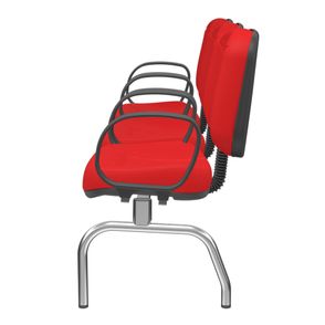 Longarina Riade Diretor 3 Lugares Assento e Encosto Cor Vermelho Base Metal Cromado com Apoio de Braço Corsa - 68280