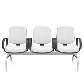 Longarina Riade Diretor 3 Lugares Assento e Encosto Cor Branco Base Metal Cromado com Apoio de Braço Corsa - 68281