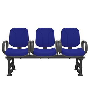 Longarina Riade Diretor 3 Lugares Assento e Encosto Cor Azul Base Plástico Preto com Apoio de Braço Corsa - 68286