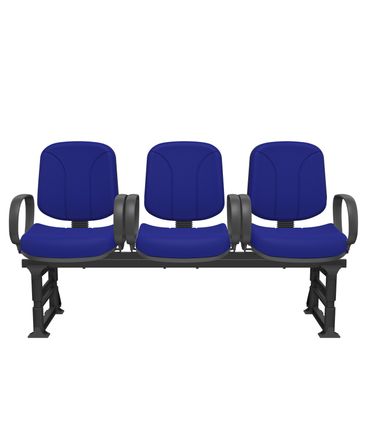 Longarina Riade Diretor 3 Lugares Assento e Encosto Cor Azul Base Plástico Preto com Apoio de Braço Corsa - 68286