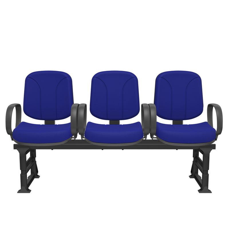 LongarinaRiadeDiretor3LugaresAssentoeEncostoCorAzulBasePlasticoPretocomApoiodeBracoCorsa