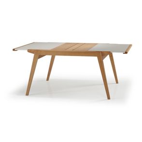 Mesa Elástica Lizzie com Tampo de Vidro Fendi e Base Madeira na Cor Amêndoa 1,40 cm - 63923