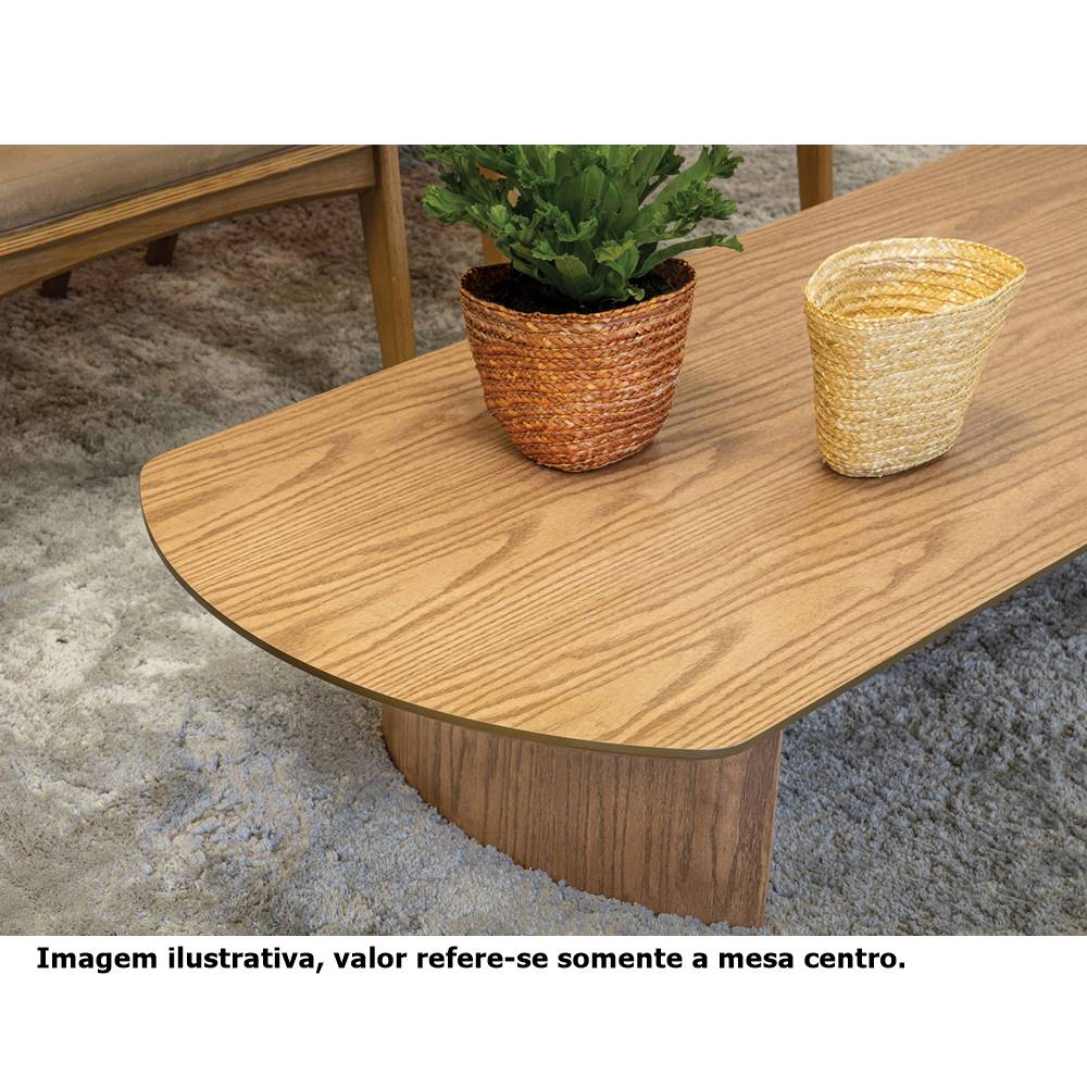 mesa de centro com tampo oval na cor carvalho amendoa 160cm  de largura