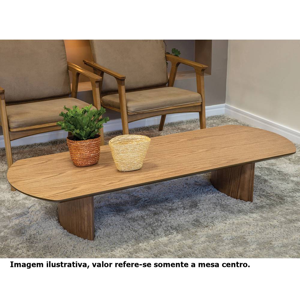 mesa de centro com tampo oval na cor carvalho amendoa 160cm  de largura