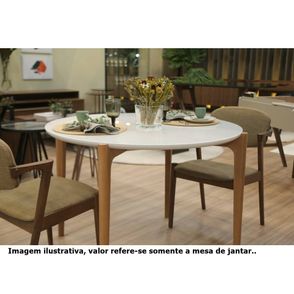 Mesa Jantar Redonda Luara Off White e Amendoa 110cm - 68323