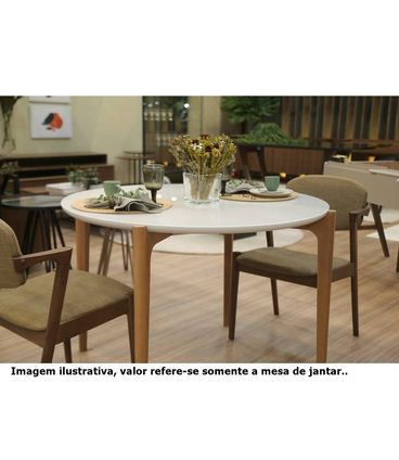 Mesa Jantar Redonda Luara Off White e Amendoa 110cm - 68323